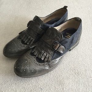 Sartori Italian Leather and Denim Fringe Oxfords, size 38